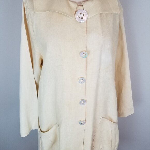 Vintage Two Piece Butter Yellow 100% Linen Jacket & Skirt Set by Patina * Small - Picture 9 of 14